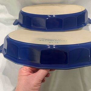 2 Emile Henry for William Sonoma, Blue oval stoneware casserole/baking dishes